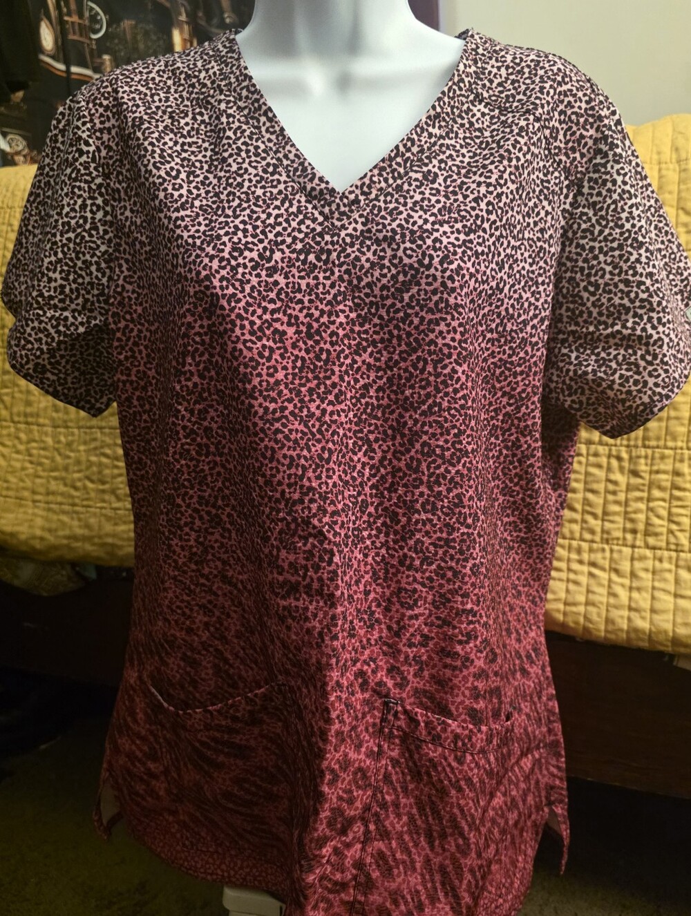 Med Couture Women's Pink Leopard Print V-Neck Top, Size L